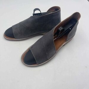 Free People Royale Flat Grey Leather Peep Toe Cutout Shoes Womens 37 Spain